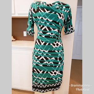 BCBGMAXAZRIA Green Ruched Cowl-Neck Midi Dress